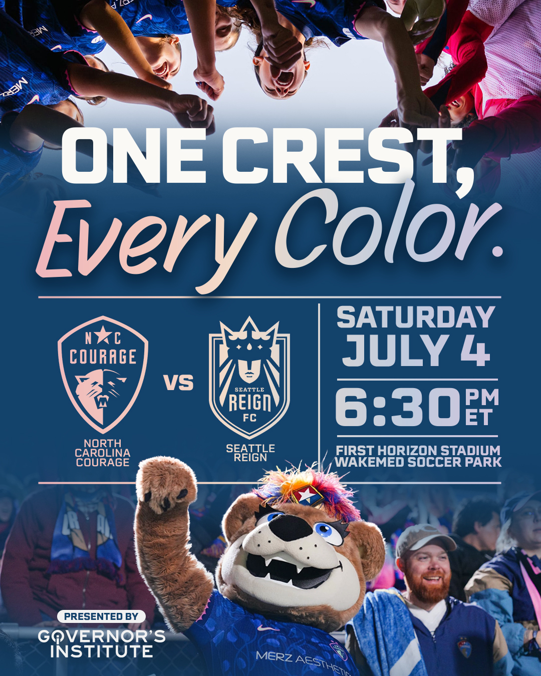 Option B — team huddle and mascot creative